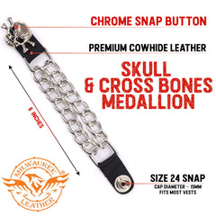 Milwaukee Leather Skull Head Medallion Vest Extender - Double Chrome Chains Genuine Leather 6.5" Extension MLA6019-Single
