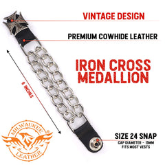 Milwaukee Leather US Military Vet Medallion Vest Extender - Double Chrome Chains Genuine Leather 6.5" Extension MLA6023-Single