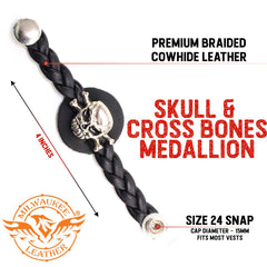 Milwaukee Leather MLA6024-Single Celtic Circle Vest Extender Double Chrome Chains w/ Genuine Leather 4" Extension
