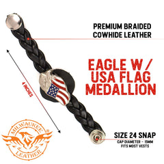 Milwaukee Leather 12 Gauge Shell Medallion Vest Extender - Double Chrome Chains Genuine Leather 6.5" Extension MLA6025-Single