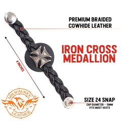 Milwaukee Leather Skeleton Hand Medallion Vest Extender - Double Chrome Chains Genuine Leather 6.5" Extension MLA6026-Single