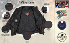 Milwaukee Leather USA MADE MLJKM5003 Men's Black 'Echo' Premium Leather Motorcycle Jacket with Reflective Piping