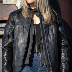 Milwaukee Leather MLL2501 Ladies ‘Vented Racer’ Leather Jacket with Removable Hoodie Liner