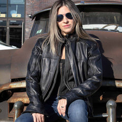 Milwaukee Leather MLL2501 Ladies ‘Vented Racer’ Leather Jacket with Removable Hoodie Liner