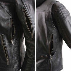 Milwaukee Leather MLL2501 Ladies ‘Vented Racer’ Leather Jacket with Removable Hoodie Liner