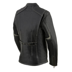Milwaukee Leather MLL2502 Women's 'Laser Cut' Distressed Black and Grey Scuba Style Racer Jacket