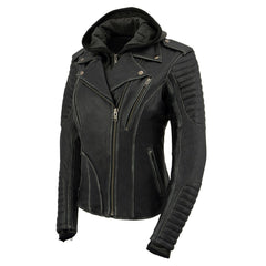Milwaukee Leather MLL2516 Women's Black 'Hooded' Leather Rub-Off Leather Jacket
