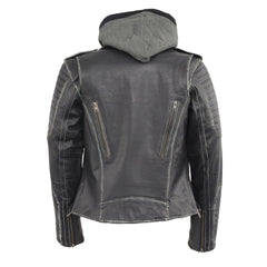 Milwaukee Leather MLL2516 Black Leather Rub-Off Leather Jacket with Hoodie for Women