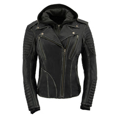 Milwaukee Leather MLL2516 Women's Black 'Hooded' Leather Rub-Off Leather Jacket