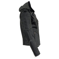 Milwaukee Leather MLL2516 Women's Black 'Hooded' Leather Rub-Off Leather Jacket