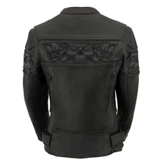 Milwaukee Leather MLL2540 Women's Crossover Black Leather Scooter Jacket with Reflective Skull Graphic