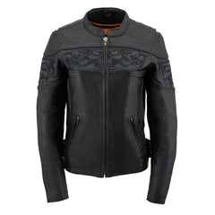 Milwaukee Leather MLL2540 Women's Crossover Black Leather Scooter Jacket w/ Reflective Skull Graphic
