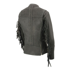Milwaukee Leather MLL2565 Women's Black Fringed Lightweight Leather Racer Motorcycle Jacket