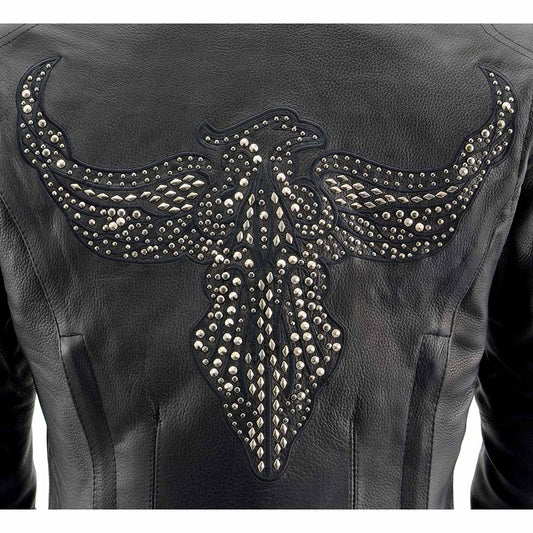 Milwaukee Leather MLL2570  Women's Phoenix Embroidered Black Leather Jacket