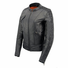 Milwaukee Leather MLL2570  Women's Phoenix Embroidered Black Leather Jacket