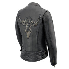 Milwaukee Leather MLL2570  Women's Phoenix Embroidered Black Leather Jacket