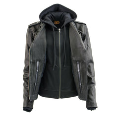Milwaukee Leather MLL2575 Ladies Vented MC Lapel Jacket with Full Sleeve Interior Hoodie