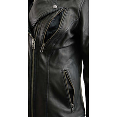 Milwaukee Leather MLL2575 Ladies Vented MC Lapel Jacket with Full Sleeve Interior Hoodie