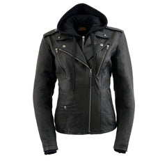 Milwaukee Leather MLL2575 Ladies Vented MC Lapel Jacket with Full Sleeve Interior Hoodie
