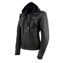 Milwaukee Leather MLL2575 Ladies Vented MC Lapel Jacket with Full Sleeve Interior Hoodie