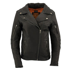 Milwaukee Leather MLL2581 Ladies ‘Vented’ Black Leather Lightweight Long Length MC Jacket