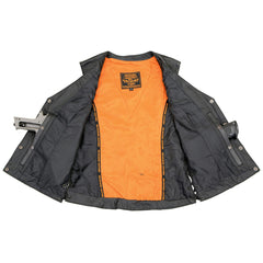 Milwaukee Leather MLL4500 Women's Classic Black Leather V-Neck Side Lace Motorcycle Rider Vest w/ Snap Closure