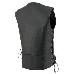 Milwaukee Leather MLL4500 Women's Classic Black Leather V-Neck Side Lace Motorcycle Rider Vest w/ Snap Closure