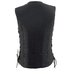 Milwaukee Leather MLL4500 Women's Classic Black Leather V-Neck Side Lace Motorcycle Rider Vest w/ Snap Closure