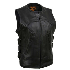 Milwaukee Leather MLL4501 Women's 'Basher' Black SWAT Style Club Style Motorcycle Leather Vest