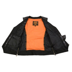 Milwaukee Leather MLL4502 Women's Black Leather V-Neck Zipper Vest with Rhinestone Bling Detail