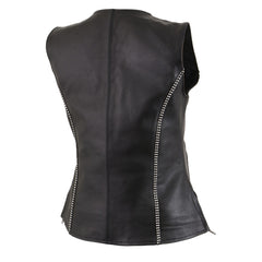 Milwaukee Leather MLL4502 Women's Black Leather V-Neck Zipper Vest with Rhinestone Bling Detail