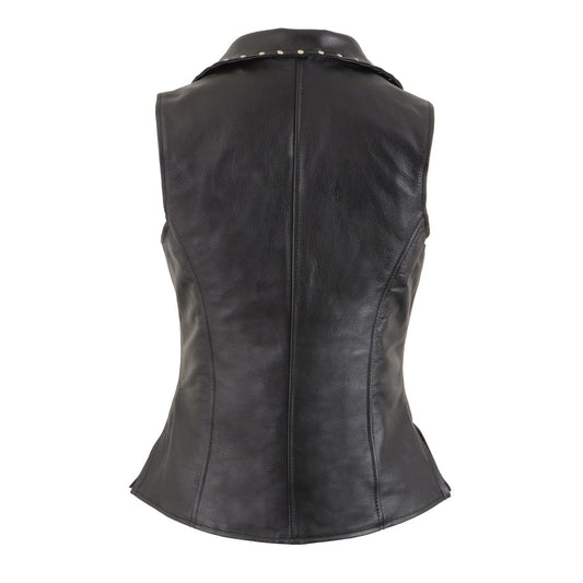Milwaukee Leather MLL4503 Women's Black Leather Vest with Riveted Lapel Collar