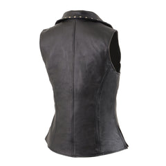 Milwaukee Leather MLL4503 Women's Black Leather Vest with Riveted Lapel Collar