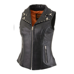 Milwaukee Leather MLL4503 Women's Black Leather Vest with Riveted Lapel Collar