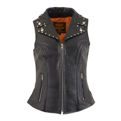 Milwaukee Leather MLL4503 Women's Black Leather Vest with Riveted Lapel Collar