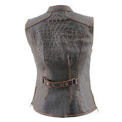Milwaukee Leather MLL4507 Women's Black Leather Orange Accented Laser Cut Vented Scuba Style Motorcycle Rider Vest