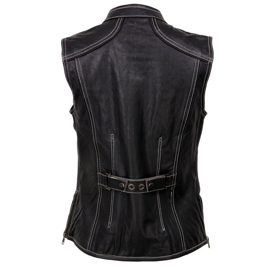Milwaukee Leather MLL4507 Women's 'Laser Cut' Distressed Black and Purple Scuba Style Vest