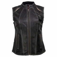 Milwaukee Leather MLL4507 Women's 'Laser Cut' Distressed Black and Purple Scuba Style Vest