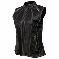 Milwaukee Leather MLL4507 Women's 'Laser Cut' Distressed Black and Purple Scuba Style Vest