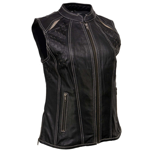 Milwaukee Leather MLL4507 Women's 'Laser Cut' Distressed Black and Grey Scuba Style Vest
