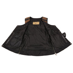 Milwaukee Leather MLL4509 Women's 'Smoocher'  2-Tone Crazy Horse Brown/Black Leather Club Style Motorcycle Vest