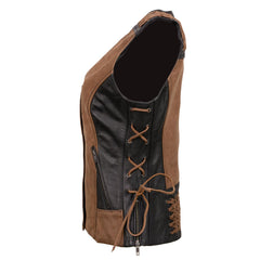Milwaukee Leather MLL4509 Women's 'Smoocher'  2-Tone Crazy Horse Brown/Black Leather Club Style Motorcycle Vest