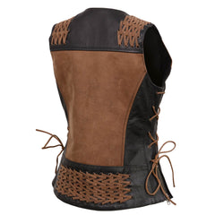 Milwaukee Leather MLL4509 Women's 'Smoocher'  2-Tone Crazy Horse Brown/Black Leather Club Style Motorcycle Vest