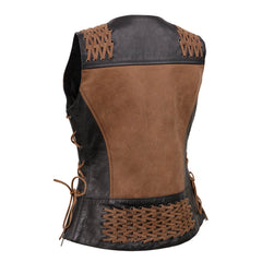 Milwaukee Leather MLL4509 Women's 'Smoocher'  2-Tone Crazy Horse Brown/Black Leather Club Style Motorcycle Vest