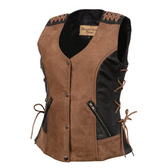 Milwaukee Leather MLL4509 Women's 'Smoocher'  2-Tone Crazy Horse Brown/Black Leather Club Style Motorcycle Vest