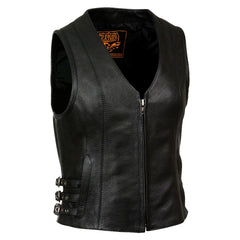 Milwaukee Leather MLL4510 Women's Premium Black Leather Motorcycle Rider Vest with Adjustable Side Buckle