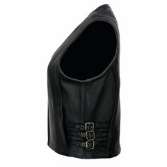 Milwaukee Leather MLL4510 Women's Premium Black Leather Motorcycle Rider Vest w/ Adjustable Side Buckle
