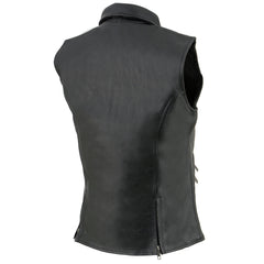 Milwaukee Leather MLL4520 Women’s Black Shirt Collar Motorcycle Rider Vest with 4 Front Lower Pockets