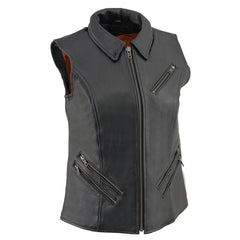 Milwaukee Leather MLL4520 Women’s Black Shirt Collar Motorcycle Rider Vest with 4 Front Lower Pockets