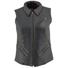 Milwaukee Leather MLL4520 Women’s Black Shirt Collar Motorcycle Rider Vest with 4 Front Lower Pockets